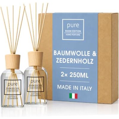 Pure 2X 250ml Baumwolle & Zedernholz Raumduft natürliche Inhaltsstoffe, vegan & tierversuchsfrei, Bio-Alkohol, Diffuser mit Stäbchen hergestellt in Italien Pure 2X 250ml Baumwolle & Zedernholz Raumduft natürliche Inhaltsstoffe, vegan & tierversuchsfrei, Bio-Alkohol, Diffuser mit Stäbchen hergestellt in Italien