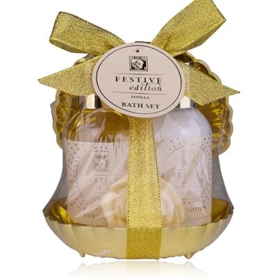 accentra Badeset FESTIVE EDITION in muschelförmiger goldener Box, 3-teiliges Wellness Geschenkset für Frauen mit Duschgel, Bodylotion & Seife, Duft Vanille, Geschenk Weihnachten accentra Badeset FESTIVE EDITION in muschelförmiger goldener Box, 3-teiliges Wellness Geschenkset für Frauen mit Duschgel, Bodylotion & Seife, Duft Vanille, Geschenk Weihnachten