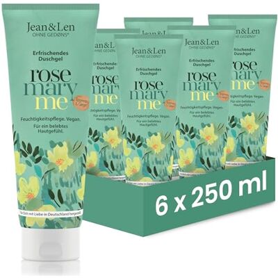 Jean & Len Feuchtigkeit Dusche Rosemary & Ginger, 6 x 250 ml Duschgel für normale bis trockene Haut, reinigt und pflegt beim Waschen, würzig-frischer Duft Jean & Len Feuchtigkeit Dusche Rosemary & Ginger, 6 x 250 ml Duschgel für normale bis trockene Haut, reinigt und pflegt beim Waschen, würzig-frischer Duft