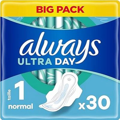 Always Ultra Damenbinden, Größe 1, Normal, 30 Handtücher mit Flügeln, leichter Tagesfluss, maximaler Komfort, super saugfähig und ultradünn Always Ultra Damenbinden, Größe 1, Normal, 30 Handtücher mit Flügeln, leichter Tagesfluss, maximaler Komfort, super saugfähig und ultradünn