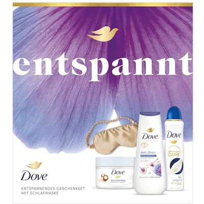 Dove Geschenkset "Entspannt" mit Duschcreme, Anti Transpirant, Dusch-Creme-Peeling und mit Schlafmaske 225 ml + 225 ml + 150 ml Dove Geschenkset "Entspannt" mit Duschcreme, Anti Transpirant, Dusch-Creme-Peeling und mit Schlafmaske 225 ml + 225 ml + 150 ml