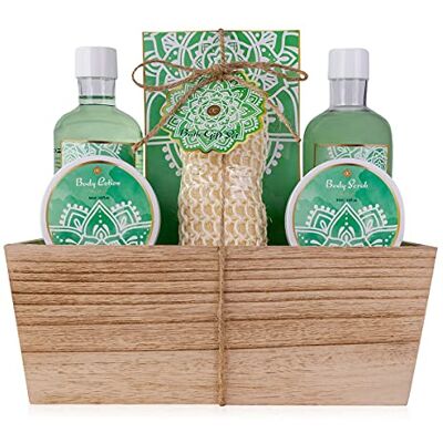accentra – Duschset Frauen Geschenkset ALOE VERA im Holzkorb – 6-teiliges Pflegeset mit Duschgel, Schaumbad, Badesalz, Bodylotion uvm – Wellness Geschenk Set zum Geburtstag, Valentinstag & Weihnachten accentra – Duschset Frauen Geschenkset ALOE VERA im Holzkorb – 6-teiliges Pflegeset mit Duschgel, Schaumbad, Badesalz, Bodylotion uvm – Wellness Geschenk Set zum Geburtstag, Valentinstag & Weihnachten