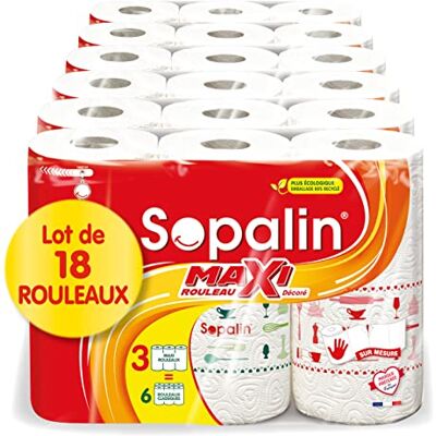 Sopalin Maxi-Rollen dekoriert – x18 Maxi-Rollen = 36 klassische Rollen – 3-lagig – halbe Blätter – Verpackung 80% recycelter Kunststoff – FSC-zertifiziertes Papier, gemischt Sopalin Maxi-Rollen dekoriert – x18 Maxi-Rollen = 36 klassische Rollen – 3-lagig – halbe Blätter – Verpackung 80% recycelter Kunststoff – FSC-zertifiziertes Papier, gemischt