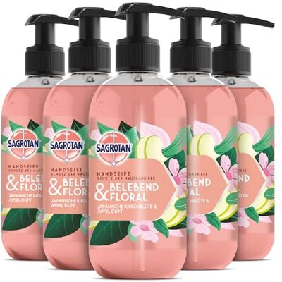 Sagrotan Hygieneseife Belebend und Floral – Feuchtigkeitsspendende Flüssigseife mit floralem Duf – 5 x 300 ml Handseife Sagrotan Hygieneseife Belebend und Floral – Feuchtigkeitsspendende Flüssigseife mit floralem Duf – 5 x 300 ml Handseife