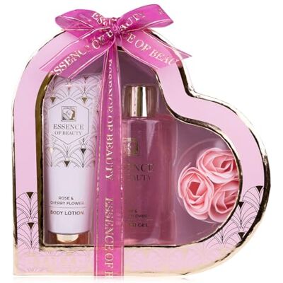 accentra SALSA ESSENCE OF BEAUTY Badeset Geschenkset für Frauen in Herz-Verpackung mit Bodylotion, Duschgel und Baderosen 3tlg. Badeset als luxuriöse Geschenkidee für Damen, Duft: Rose & Cherry Blossom accentra SALSA ESSENCE OF BEAUTY Badeset Geschenkset für Frauen in Herz-Verpackung mit Bodylotion, Duschgel und Baderosen 3tlg. Badeset als luxuriöse Geschenkidee für Damen, Duft: Rose & Cherry Blossom