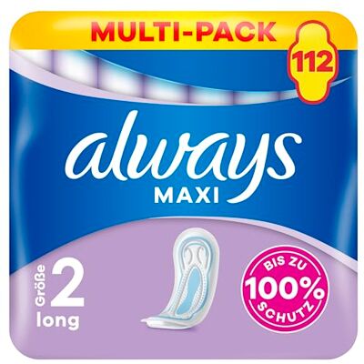 Always Maxi Profresh Long Binden (Größe 2) 112 Stück, Bis Zu 100% Schutz, Schließt Gerüche Ein, Einzeln Verpackt Always Maxi Profresh Long Binden (Größe 2) 112 Stück, Bis Zu 100% Schutz, Schließt Gerüche Ein, Einzeln Verpackt