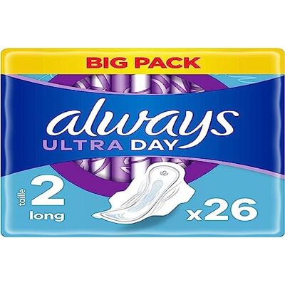 Always Ultra Damenbinden, Größe 2, lang, 26 Handtücher mit Flügeln, mittelstarker Tagesfluss, maximaler Komfort, super saugfähig und ultradünn Always Ultra Damenbinden, Größe 2, lang, 26 Handtücher mit Flügeln, mittelstarker Tagesfluss, maximaler Komfort, super saugfähig und ultradünn