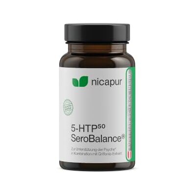 NICApur 5-HTP50 SeroBalance I Aminosäure 5-HTP, eine Vorstufe des Neurotransmitters Serotonin I mit Griffonia-Extrakt, Magnesium und Vitamin B6 I Reinsubstanz ohne Zusatzstoffe I 30 Kapseln NICApur 5-HTP50 SeroBalance I Aminosäure 5-HTP, eine Vorstufe des Neurotransmitters Serotonin I mit Griffonia-Extrakt, Magnesium und Vitamin B6 I Reinsubstanz ohne Zusatzstoffe I 30 Kapseln