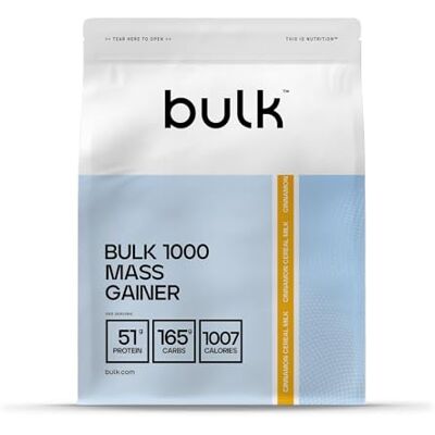 Bulk 1000 Mass Gainer Pulver 2,5 kg Zimt-Cerealien-Milch Hochkalorischer Gainer mit 51 g Protein & 165 g Kohlenhydraten pro Portion Mindestens 1000 Kalorien pro Portion Ideal für Masseaufbau Bulk 1000 Mass Gainer Pulver 2,5 kg Zimt-Cerealien-Milch Hochkalorischer Gainer mit 51 g Protein & 165 g Kohlenhydraten pro Portion Mindestens 1000 Kalorien pro Portion Ideal für Masseaufbau