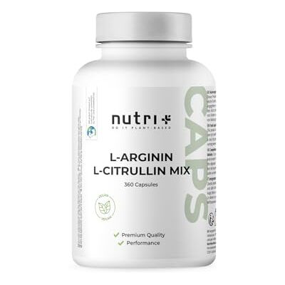 Nutri + Arginin Citrullin Kapseln 360 Caps hochdosiert + vegan 3000 mg L-Citrullin Malat + L-Arginin Base Premiumqualität ohne + Zusätze Nutri + Arginin Citrullin Kapseln 360 Caps hochdosiert + vegan 3000 mg L-Citrullin Malat + L-Arginin Base Premiumqualität ohne + Zusätze