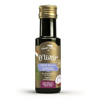 Terra Canis O'LIXIR Coco Boost mit Kokos- & Weizenkeimöl, 100ml 100% Lebensmittelqualität aller Rohstoffe, Hunde-Nahrungsergänzung, Vitamin-E-Quelle, unterstützt geistige Fitness Terra Canis O'LIXIR Coco Boost mit Kokos- & Weizenkeimöl, 100ml 100% Lebensmittelqualität aller Rohstoffe, Hunde-Nahrungsergänzung, Vitamin-E-Quelle, unterstützt geistige Fitness