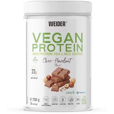 Weider Vegan Protein (750g) Schoko-Haselnuss, 22g Protein/Dosis 100% pflanzliches Protein aus Erbse (Pisane) + Reis, mit Vitamin B12, Mönchsfrucht und Stevia, Zuckerfrei, Glutenfrei Weider Vegan Protein (750g) Schoko-Haselnuss, 22g Protein/Dosis 100% pflanzliches Protein aus Erbse (Pisane) + Reis, mit Vitamin B12, Mönchsfrucht und Stevia, Zuckerfrei, Glutenfrei