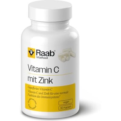Raab Vitalfood Raab® Vitamin C mit Zink Kapseln (90 Stück) enthält 500 mg gepuffertes Vitamin C und 6,5 mg Zink pro Kapsel Vitamin C & Zink tragen zu einer normalen Funktion des Immunsystems bei weniger sauer Raab Vitalfood Raab® Vitamin C mit Zink Kapseln (90 Stück) enthält 500 mg gepuffertes Vitamin C und 6,5 mg Zink pro Kapsel Vitamin C & Zink tragen zu einer normalen Funktion des Immunsystems bei weniger sauer
