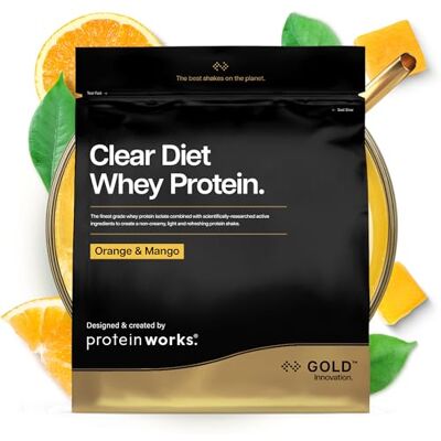 THE PROTEIN WORKS Protein Works Clear Diet Whey Protein Gold, Orange & Mango, 1kg Hydrolysiertes Whey Protein Isolat Pulver, mit Vitamin B6 & B12, wenig Zucker, fettfrei, leicht & erfrischend, 40 Portionen THE PROTEIN WORKS Protein Works Clear Diet Whey Protein Gold, Orange & Mango, 1kg Hydrolysiertes Whey Protein Isolat Pulver, mit Vitamin B6 & B12, wenig Zucker, fettfrei, leicht & erfrischend, 40 Portionen
