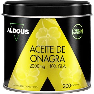 Aldous Bio Nachtkerzenöl 2000 mg – 200 Kapseln mit Omega 6, 10% GLA- Kaltgepresstes Aldous Bio Nachtkerzenöl 2000 mg – 200 Kapseln mit Omega 6, 10% GLA- Kaltgepresstes