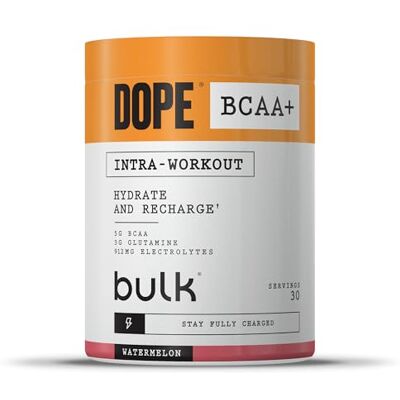 BULK POWDERS Dope BCAA+ Intra-Workout Powder Watermelon 360 g 30 Servings 5g BCAAs Electrolyte Blend Glutamine Vitamin B6 & B12 Supports Hydration, Energy & Recovery BULK POWDERS Dope BCAA+ Intra-Workout Powder Watermelon 360 g 30 Servings 5g BCAAs Electrolyte Blend Glutamine Vitamin B6 & B12 Supports Hydration, Energy & Recovery
