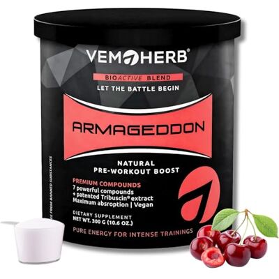 VEMOHERB Armageddon Pre-Workout 300g – Extreme Natürliche Power, 500mg Bulgarischer Tribulus, 4000mg Citrullin, BCAAs, Kreatin, Koffein & mehr für Kraft, Ausdauer & Muskelwachstum VEMOHERB Armageddon Pre-Workout 300g – Extreme Natürliche Power, 500mg Bulgarischer Tribulus, 4000mg Citrullin, BCAAs, Kreatin, Koffein & mehr für Kraft, Ausdauer & Muskelwachstum