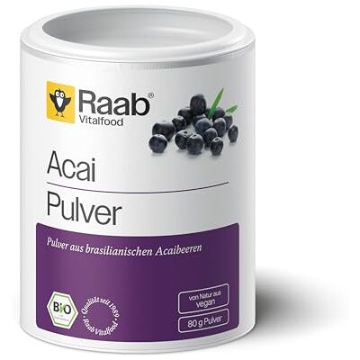 Raab Vitalfood Raab® Bio Acai Pulver (80 g) Ohne Zusätze Aus Brasilien 100 % Pur aus Brasilien Ohne Zusätze Schonend gemahlen Enthält Polyphenole & Anthocyane Vegan & Glutenfrei Raab Vitalfood Raab® Bio Acai Pulver (80 g) Ohne Zusätze Aus Brasilien 100 % Pur aus Brasilien Ohne Zusätze Schonend gemahlen Enthält Polyphenole & Anthocyane Vegan & Glutenfrei