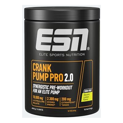 ESN Crank Pump Pro 2.0, Electric Lemon, 450 g Pre Workout Booster made in Germany ESN Crank Pump Pro 2.0, Electric Lemon, 450 g Pre Workout Booster made in Germany