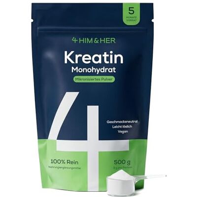 4 Kreatin Monohydrat Pulver 500g, 5 Monatsvorrat – 100% Rein, Geschmacksneutral, Leicht Löslich, 17 Portionen – Mikronisiert 200 Mesh – Vegan für Männer & Frauen, Glutenfrei, Ohne Zusätze – HIM & HER 4 Kreatin Monohydrat Pulver 500g, 5 Monatsvorrat – 100% Rein, Geschmacksneutral, Leicht Löslich, 17 Portionen – Mikronisiert 200 Mesh – Vegan für Männer & Frauen, Glutenfrei, Ohne Zusätze – HIM & HER