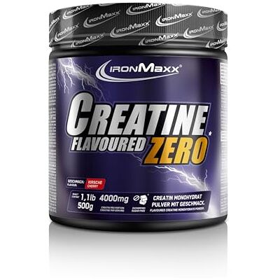 IronMaxx Creatine Powder Flavoured Zero Kirsche, 500g Dose hochdosiert mit 4500mg Kreatin Monohydrat pro Portion vegan und zuckerfrei IronMaxx Creatine Powder Flavoured Zero Kirsche, 500g Dose hochdosiert mit 4500mg Kreatin Monohydrat pro Portion vegan und zuckerfrei
