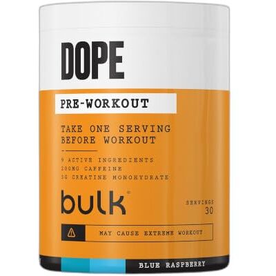 BULK POWDERS Bulk Dope Pre-Workout Powder, Blue Raspberry, 495 g Energy Drink With Beta Alanine, Creatine, Caffeine, Arganine (AAKG), Citrulline, Taurine, Vitamin B6, 30 Servings BULK POWDERS Bulk Dope Pre-Workout Powder, Blue Raspberry, 495 g Energy Drink With Beta Alanine, Creatine, Caffeine, Arganine (AAKG), Citrulline, Taurine, Vitamin B6, 30 Servings
