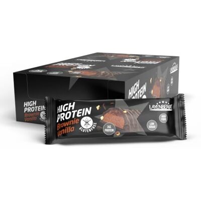 Layenberger High Protein Riegel glutenfrei Brownie-Vanilla (18x 45 g) Fitness Power Bar, 24 % Protein, Ballaststoffgehalt 16 %, wenig Zucker, laktosearm, mit Mandelprotein, Vorratspack 810 g Layenberger High Protein Riegel glutenfrei Brownie-Vanilla (18x 45 g) Fitness Power Bar, 24 % Protein, Ballaststoffgehalt 16 %, wenig Zucker, laktosearm, mit Mandelprotein, Vorratspack 810 g