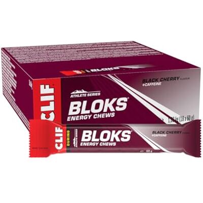 CLIF Bar CLIF BLOKS Black Cherry + Koffein Energy Chews, Energie Würfel, 18 x 60 g CLIF Bar CLIF BLOKS Black Cherry + Koffein Energy Chews, Energie Würfel, 18 x 60 g