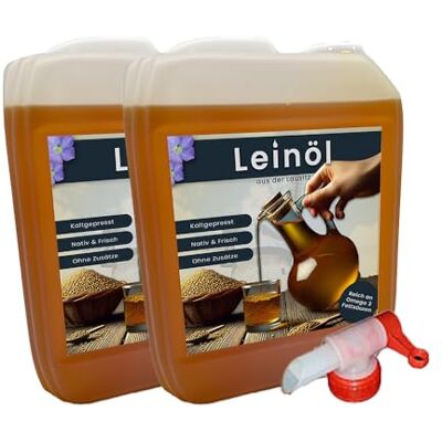 Lausitzer Ölmühle 10 Liter Leinöl Leinsamenöl frisch nativ kaltgepresstes Leinöl für gesunde Energie incl. Dosierhahn 2X5 Liter Lausitzer Ölmühle 10 Liter Leinöl Leinsamenöl frisch nativ kaltgepresstes Leinöl für gesunde Energie incl. Dosierhahn 2X5 Liter