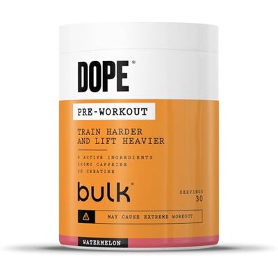 BULK POWDERS Bulk Dope Pre-Workout Powder Watermelon 3g Creatine per Serving 200mg Caffeine Citrulline Malate & Arginine AKG Beta-Alanine Energy, Focus & Performance 510g Supplement BULK POWDERS Bulk Dope Pre-Workout Powder Watermelon 3g Creatine per Serving 200mg Caffeine Citrulline Malate & Arginine AKG Beta-Alanine Energy, Focus & Performance 510g Supplement