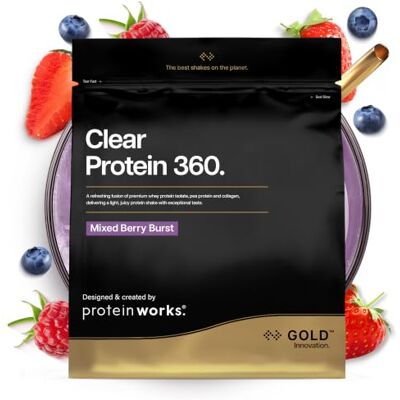 THE PROTEIN WORKS Protein Works Clear Protein 360 Gold, Mixed Berry Burst, 360g 20 g Tri-Protein-Mix, Whey-Isolat, hydrolysiertes Erbsenprotein, Rinderkollagenpeptide, Vitamin C, fett- & zuckerarm THE PROTEIN WORKS Protein Works Clear Protein 360 Gold, Mixed Berry Burst, 360g 20 g Tri-Protein-Mix, Whey-Isolat, hydrolysiertes Erbsenprotein, Rinderkollagenpeptide, Vitamin C, fett- & zuckerarm