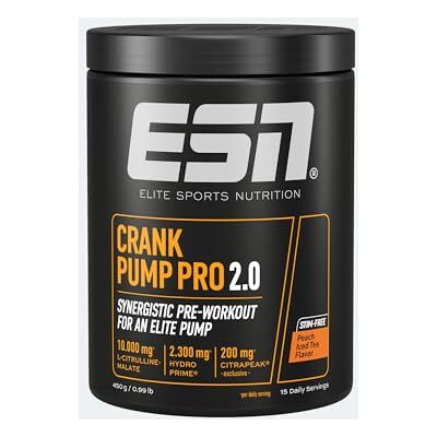 ESN Crank Pump Pro 2.0, Peach Iced Tea, 450 g Pre Workout Booster made in Germany ESN Crank Pump Pro 2.0, Peach Iced Tea, 450 g Pre Workout Booster made in Germany