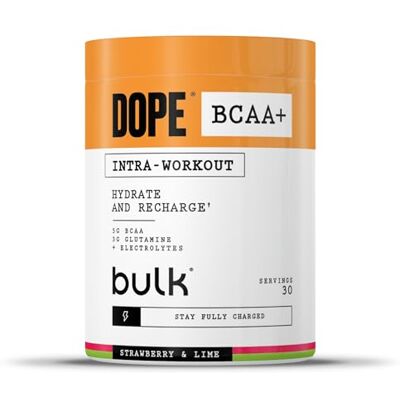 Bulk Dope BCAA+ Intra-Workout Powder Strawberry Lime 360 g 30 Servings 5g BCAAs Electrolyte Blend Glutamine Vitamin B6 & B12 Supports Hydration, Energy & Recovery Bulk Dope BCAA+ Intra-Workout Powder Strawberry Lime 360 g 30 Servings 5g BCAAs Electrolyte Blend Glutamine Vitamin B6 & B12 Supports Hydration, Energy & Recovery