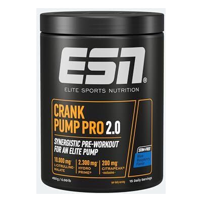 ESN Crank Pump Pro 2.0, Blue Raspberry, 450 g Pre Workout Booster made in Germany ESN Crank Pump Pro 2.0, Blue Raspberry, 450 g Pre Workout Booster made in Germany