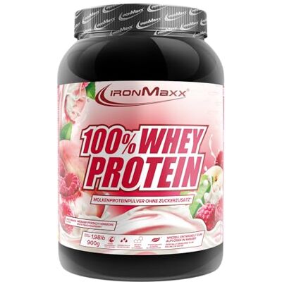 IronMaxx 100% Whey Protein Pulver 900g White Peach Raspberry Cremiger Eiweißshake mit BCAAs & EAAs High Protein, Low Carb & zuckerarm Ideal für Muskelaufbau & Fitness IronMaxx 100% Whey Protein Pulver 900g White Peach Raspberry Cremiger Eiweißshake mit BCAAs & EAAs High Protein, Low Carb & zuckerarm Ideal für Muskelaufbau & Fitness