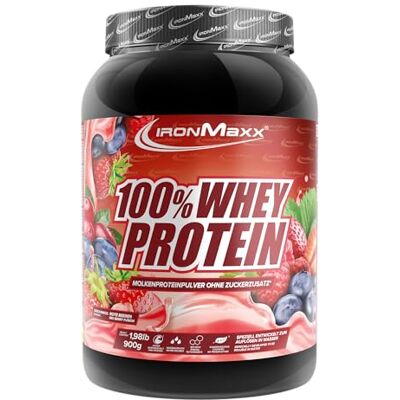 IronMaxx 100% Whey Protein Pulver 900g Red Berry Fusion Cremiger Eiweißshake mit BCAAs & EAAs High Protein, Low Carb & zuckerarm Ideal für Muskelaufbau & Fitness IronMaxx 100% Whey Protein Pulver 900g Red Berry Fusion Cremiger Eiweißshake mit BCAAs & EAAs High Protein, Low Carb & zuckerarm Ideal für Muskelaufbau & Fitness