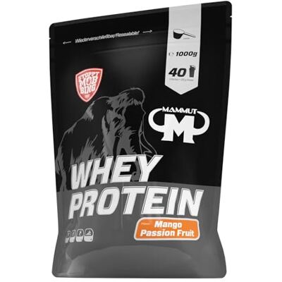 Mammut Nutrition Whey Protein Pulver Mango Passion Fruit, 1 kg Molkenproteinkonzentrat, mit BCAA-Anteil, klumpenfrei löslich, in Wasser oder Milch, Geschmack Mango Passion Fruit Mammut Nutrition Whey Protein Pulver Mango Passion Fruit, 1 kg Molkenproteinkonzentrat, mit BCAA-Anteil, klumpenfrei löslich, in Wasser oder Milch, Geschmack Mango Passion Fruit