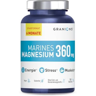 Granions Magnesium Marin 360 mg, hochdosiert mit Vitamin B6-180 Tabletten, vegan Für Muskeln, Energie & Nerven bei Müdigkeit & Stress glutenfrei, 180 Tabletten für 6 Monate Vorrat Granions Magnesium Marin 360 mg, hochdosiert mit Vitamin B6-180 Tabletten, vegan Für Muskeln, Energie & Nerven bei Müdigkeit & Stress glutenfrei, 180 Tabletten für 6 Monate Vorrat