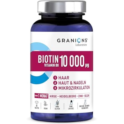 Granions BIOTIN hochdosiert 10 000 mg – Vitamin B Komplex, Zink – 60 Tabletten Biotin, Zink tabletten, Selen für Haut, Haare und Nägel – einfache Einnahme in Tablettenform Granions BIOTIN hochdosiert 10 000 mg – Vitamin B Komplex, Zink – 60 Tabletten Biotin, Zink tabletten, Selen für Haut, Haare und Nägel – einfache Einnahme in Tablettenform