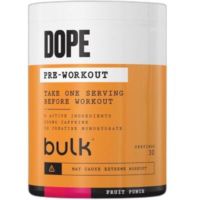 BULK POWDERS Bulk Dope Pre-Workout Powder, Fruit Punch, 495 g Energy Drink With Beta Alanine, Creatine, Caffeine, Arganine (AAKG), Citrulline, Taurine, Vitamin B6, 30 Servings BULK POWDERS Bulk Dope Pre-Workout Powder, Fruit Punch, 495 g Energy Drink With Beta Alanine, Creatine, Caffeine, Arganine (AAKG), Citrulline, Taurine, Vitamin B6, 30 Servings