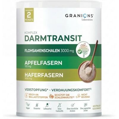 Granions Flohsamenschalen Pulver Psyllium Husk mit Vitamine B 290g 2 Monate Psyllium Husk Pulver 3000 Mg Verdauungskomfort mit Apfelfaser + Haferfaser + Vitamin B2,, Glutenfrei, Vegan Granions Flohsamenschalen Pulver Psyllium Husk mit Vitamine B 290g 2 Monate Psyllium Husk Pulver 3000 Mg Verdauungskomfort mit Apfelfaser + Haferfaser + Vitamin B2,, Glutenfrei, Vegan