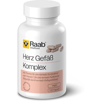 Raab Vitalfood ® Herz Gefäß Komplex Kapseln (100 Stück) Kombination aus Kalium, L-Arginin, schwarzer Knoblauch-Pulver, OPC aus Traubenkernextrakt sowie Thiamin und Vitamin C 6-fach Kombination aus Kalium, L-Arginin, schwarzem Knoblauch-Pulver und OPC Mi Raab Vitalfood ® Herz Gefäß Komplex Kapseln (100 Stück) Kombination aus Kalium, L-Arginin, schwarzer Knoblauch-Pulver, OPC aus Traubenkernextrakt sowie Thiamin und Vitamin C 6-fach Kombination aus Kalium, L-Arginin, schwarzem Knoblauch-Pulver und OPC Mi