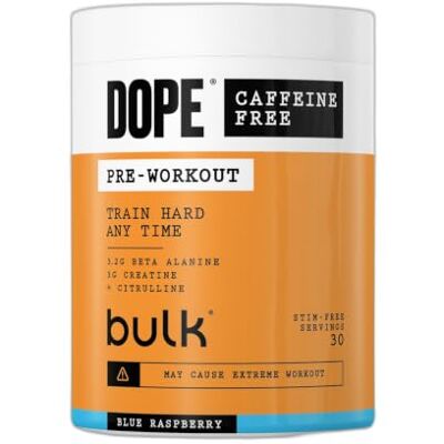 BULK POWDERS Dope Koffeinfreies Pre-Workout Pulver, Blue Raspberry, 510g 30 Portionen, Stimulanzienfrei, 3.2g Beta Alanin, 3g Kreatin, Citrullin AAKG Mischung, Vitamin B6, Unterstützt Kraft BULK POWDERS Dope Koffeinfreies Pre-Workout Pulver, Blue Raspberry, 510g 30 Portionen, Stimulanzienfrei, 3.2g Beta Alanin, 3g Kreatin, Citrullin AAKG Mischung, Vitamin B6, Unterstützt Kraft