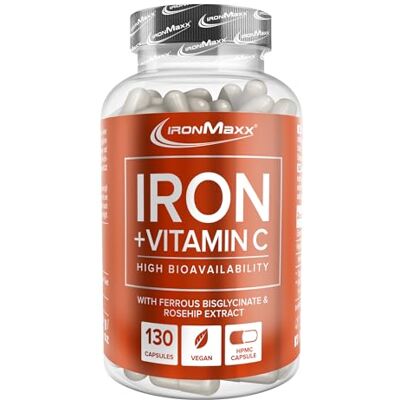 IronMaxx Iron + Vitamin C 130 Kapseln hochdosiert mit 40mg Eisen und 40mg Vitamin C vegan mit hoher Bioverfügbarkeit IronMaxx Iron + Vitamin C 130 Kapseln hochdosiert mit 40mg Eisen und 40mg Vitamin C vegan mit hoher Bioverfügbarkeit