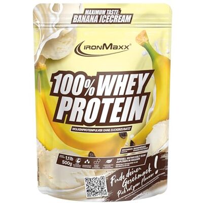 IronMaxx 100% Whey Protein Pulver 500g Banana Ice Cream Cremiger Eiweißshake mit BCAAs & EAAs High Protein, Low Carb & zuckerarm Ideal für Muskelaufbau & Fitness IronMaxx 100% Whey Protein Pulver 500g Banana Ice Cream Cremiger Eiweißshake mit BCAAs & EAAs High Protein, Low Carb & zuckerarm Ideal für Muskelaufbau & Fitness
