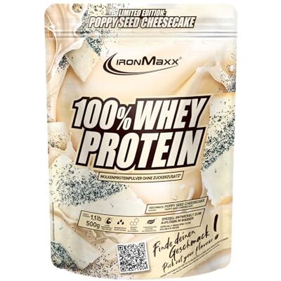 IronMaxx 100% Whey Protein Pulver 500g Poppy Seed Cheesecake Cremiger Eiweißshake mit BCAAs & EAAs High Protein, Low Carb & zuckerarm Ideal für Muskelaufbau, Diät & Fitness IronMaxx 100% Whey Protein Pulver 500g Poppy Seed Cheesecake Cremiger Eiweißshake mit BCAAs & EAAs High Protein, Low Carb & zuckerarm Ideal für Muskelaufbau, Diät & Fitness
