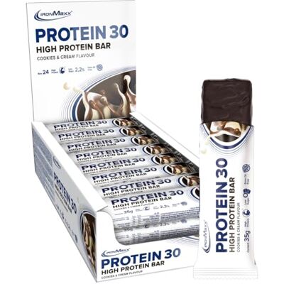 IronMaxx Protein 30 Proteinriegel Cookies and Cream, 24 x 35g palmölfreier und glutenfreier Proteinriegel mit Vitaminen für zuckerreduzierte und Low-Carb-Ernährung geeignet IronMaxx Protein 30 Proteinriegel Cookies and Cream, 24 x 35g palmölfreier und glutenfreier Proteinriegel mit Vitaminen für zuckerreduzierte und Low-Carb-Ernährung geeignet
