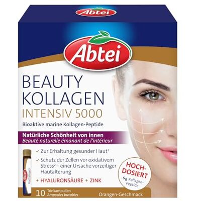 Abtei Beauty Kollagen Intensiv 5000 Für natürliche Schönheit von innen 5 g Kollagen-Peptide, Hyaluronsäure, Zink und Vitamin C Hochdosiert, zuckerfrei 10 Trinkampullen Abtei Beauty Kollagen Intensiv 5000 Für natürliche Schönheit von innen 5 g Kollagen-Peptide, Hyaluronsäure, Zink und Vitamin C Hochdosiert, zuckerfrei 10 Trinkampullen