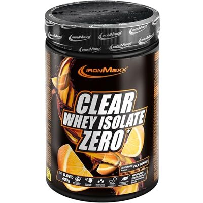 IronMaxx Clear Whey Isolate Zero Cola Orange 400g Dose Klares Molkenprotein-Isolat ohne Zucker Laktosefreies Clear Protein Protein Limonade mit fruchtig-erfrischendem Geschmack IronMaxx Clear Whey Isolate Zero Cola Orange 400g Dose Klares Molkenprotein-Isolat ohne Zucker Laktosefreies Clear Protein Protein Limonade mit fruchtig-erfrischendem Geschmack