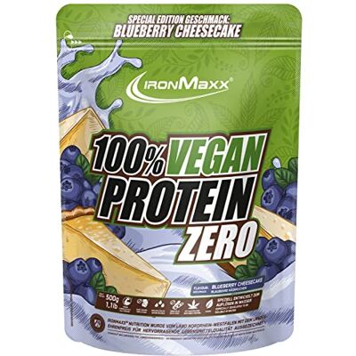 IronMaxx 100% Vegan Protein Zero Blueberry Cheesecake 500g Veganes Eiweißpulver ohne Zucker Low Carb Protein Shake, High Protein, laktosefrei, geeignet für Muskelaufbau & Diät IronMaxx 100% Vegan Protein Zero Blueberry Cheesecake 500g Veganes Eiweißpulver ohne Zucker Low Carb Protein Shake, High Protein, laktosefrei, geeignet für Muskelaufbau & Diät